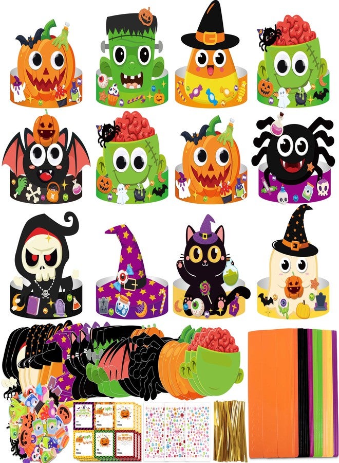 Eternity sky 30 Sets Halloween Crafts - DIY Headbands Paper Crown Hat Art Kit Set with Stickers for Party Favors - Image 1